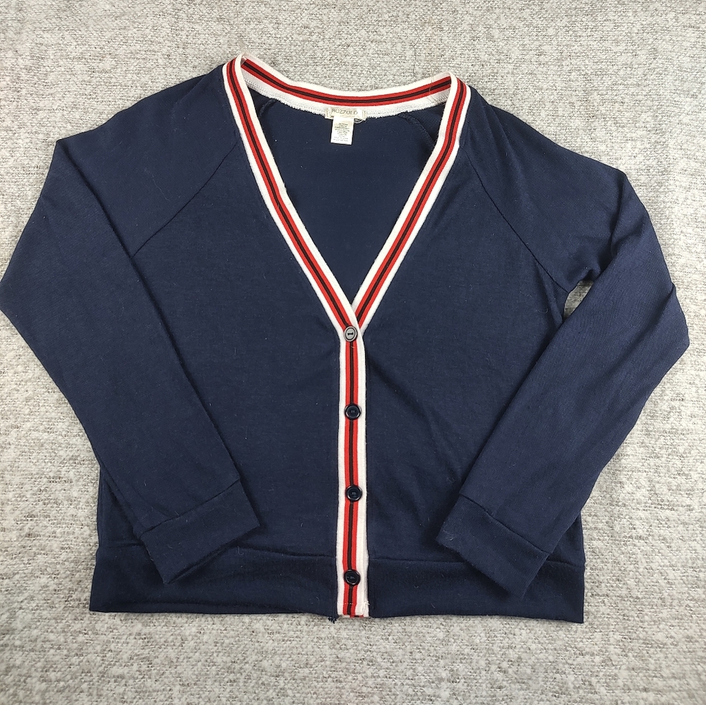 Bozzolo Navy Cardigan with Red and White Accents